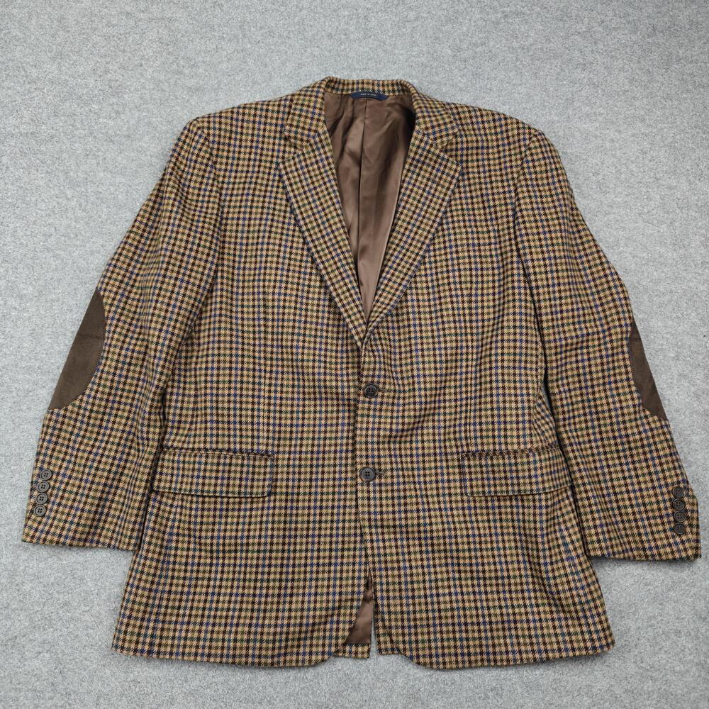 Brooks Brothers Sport Coat Mens 44 Brown Check Wool Tweed Cupro Classic Fit